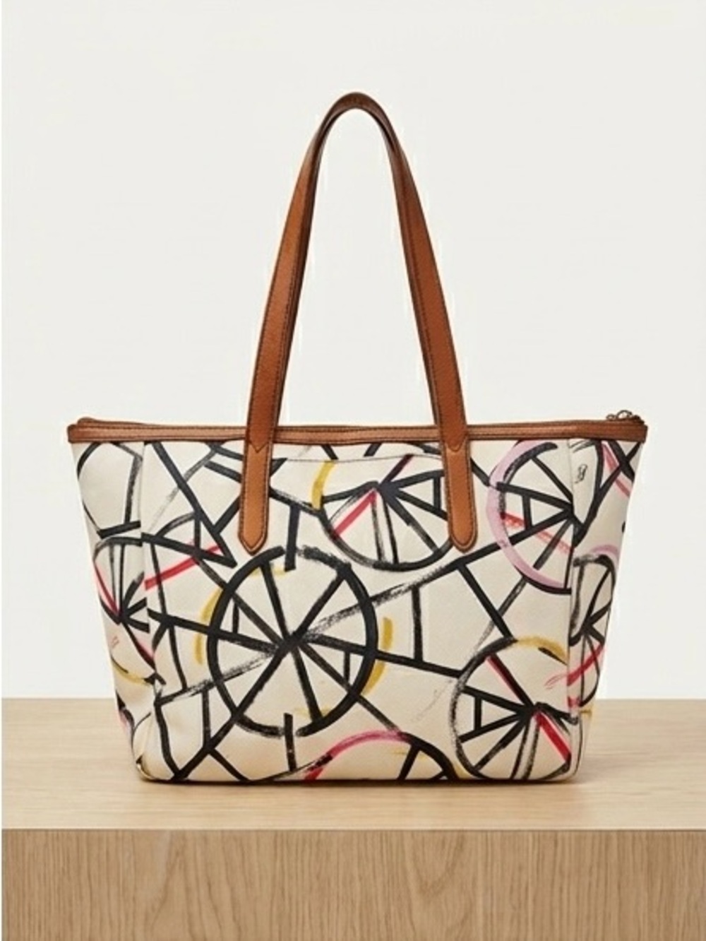 Y2K Fossil Abstract Graphic Tote - Arty Sketch Print - Neutral Boho Chic